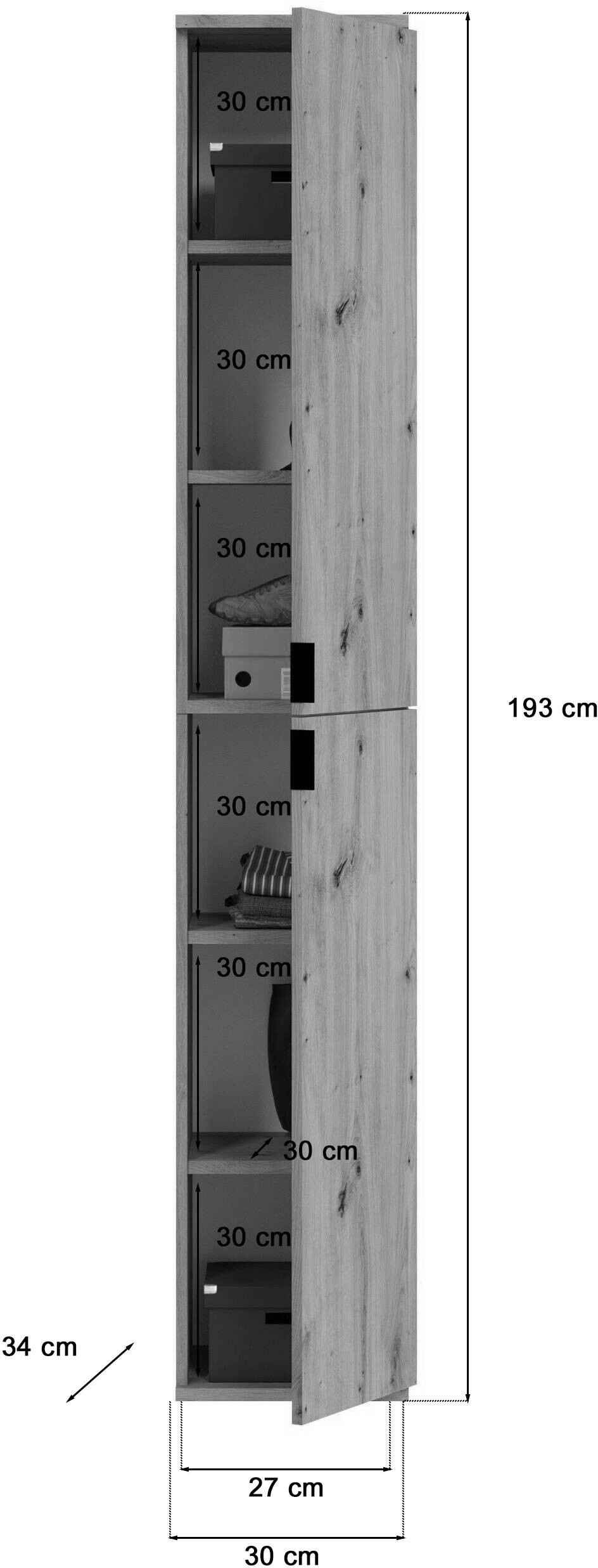 Garderobe PROJEKT Eiche Artisan Nachbildung Spiegel B/H/T: ca. 121x193x34 cm