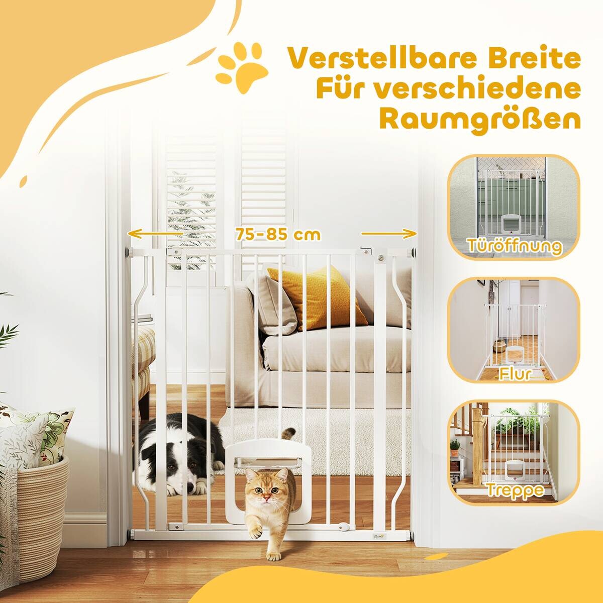 PawHut Treppenschutzgitter weiß B/H/T/L: ca. 2x76x2x85 cm