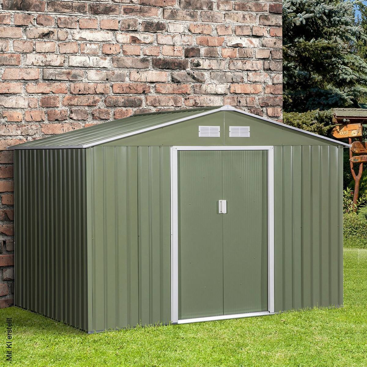 Outsunny Gartenschuppen grau Metall B/H/L: ca. 191x192x277 cm
