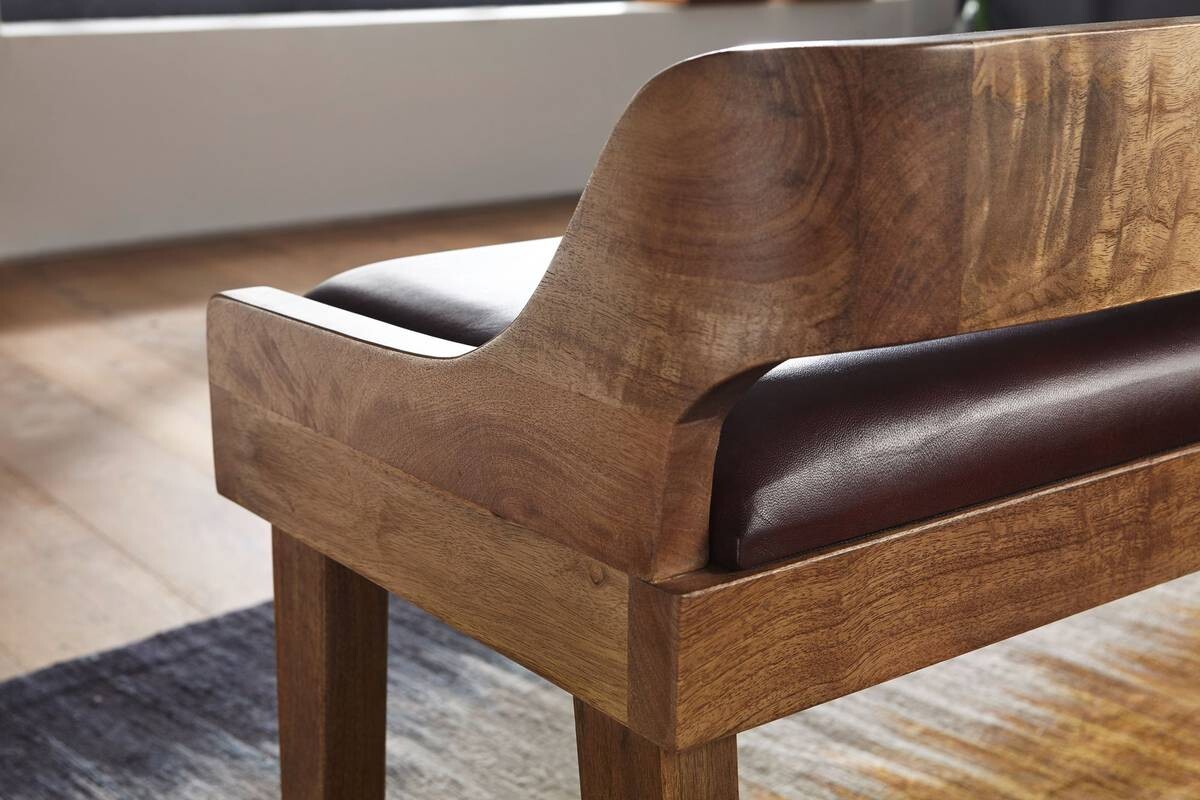 Wohnling Sitzbank dunkelbraun natur Leder Echtholz B/H/T: ca. 108x63x43 cm