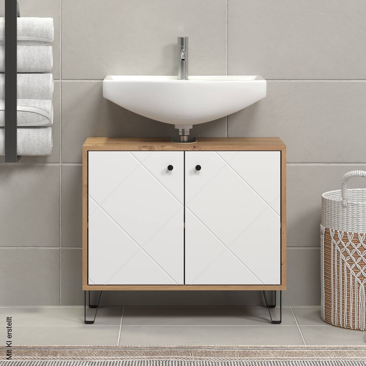Waschbeckenunterschrank Touch Eiche Artisan Nachbildung weiß matt B/H/T: ca. 69x61x32 cm