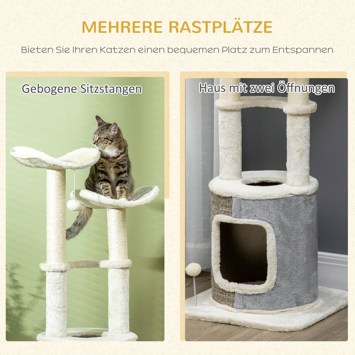 PawHut Kratzbaum cremeweiß Polyester B/H/L: ca. 48x110x48 cm
