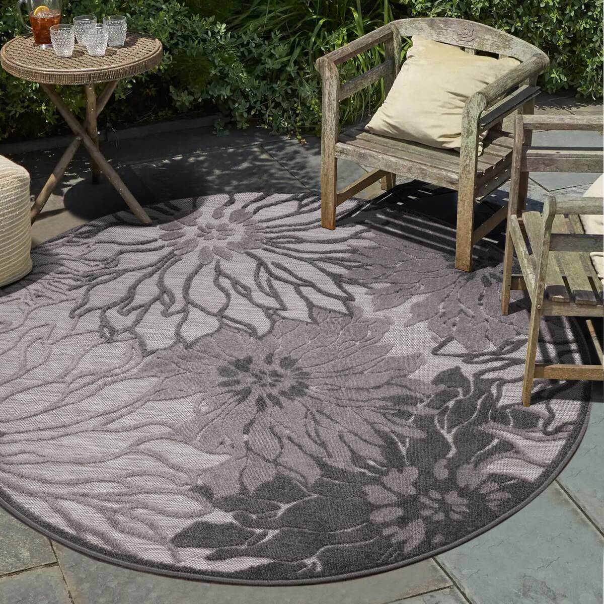 Sanat Outdoorteppich FLORAL grau B/L: ca. 150x150 cm