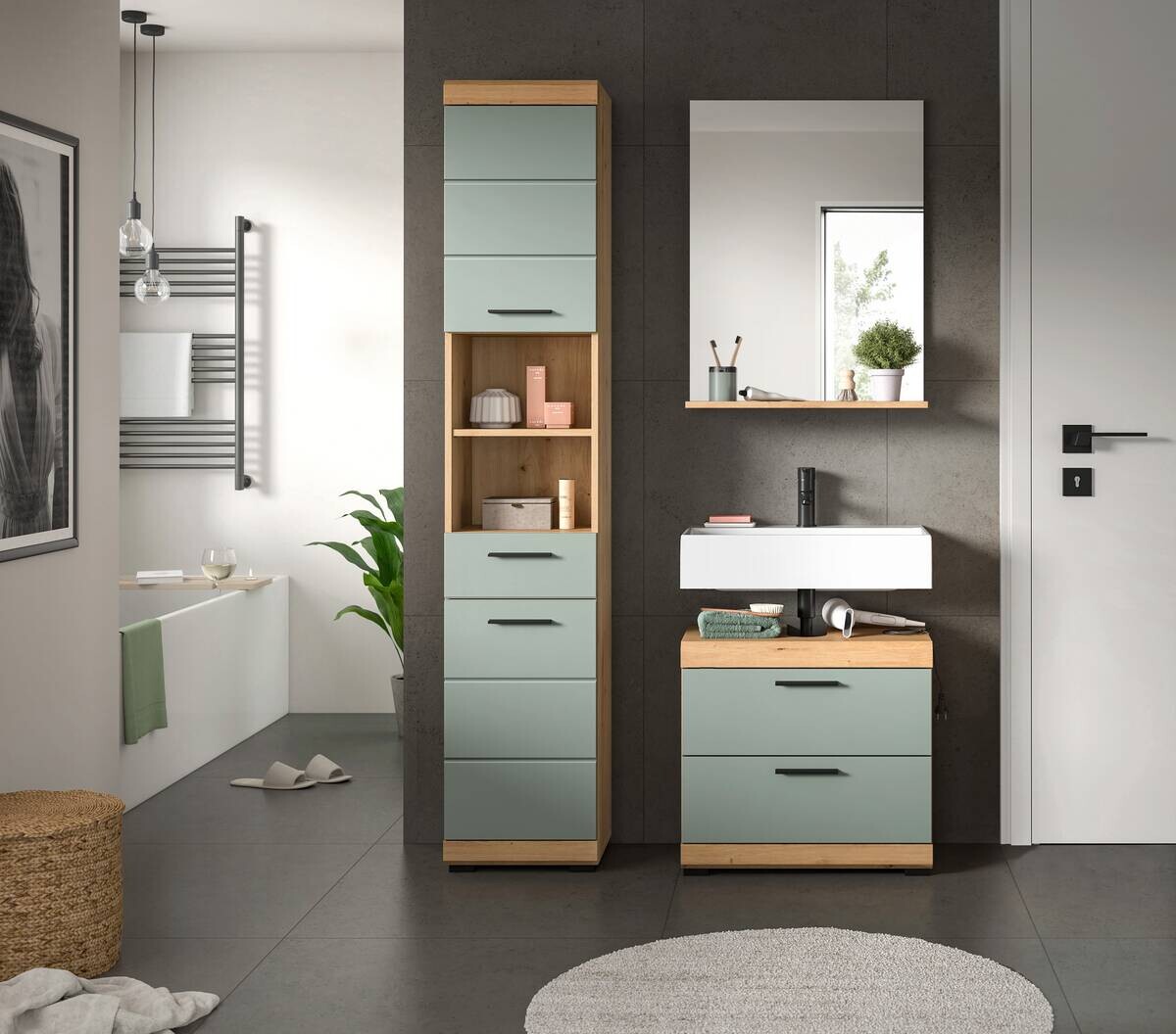 Badezimmer-Set Scout Eiche Artisan Nachbildung salbei Nachbildung B/H/T: ca. 112x191x37 cm