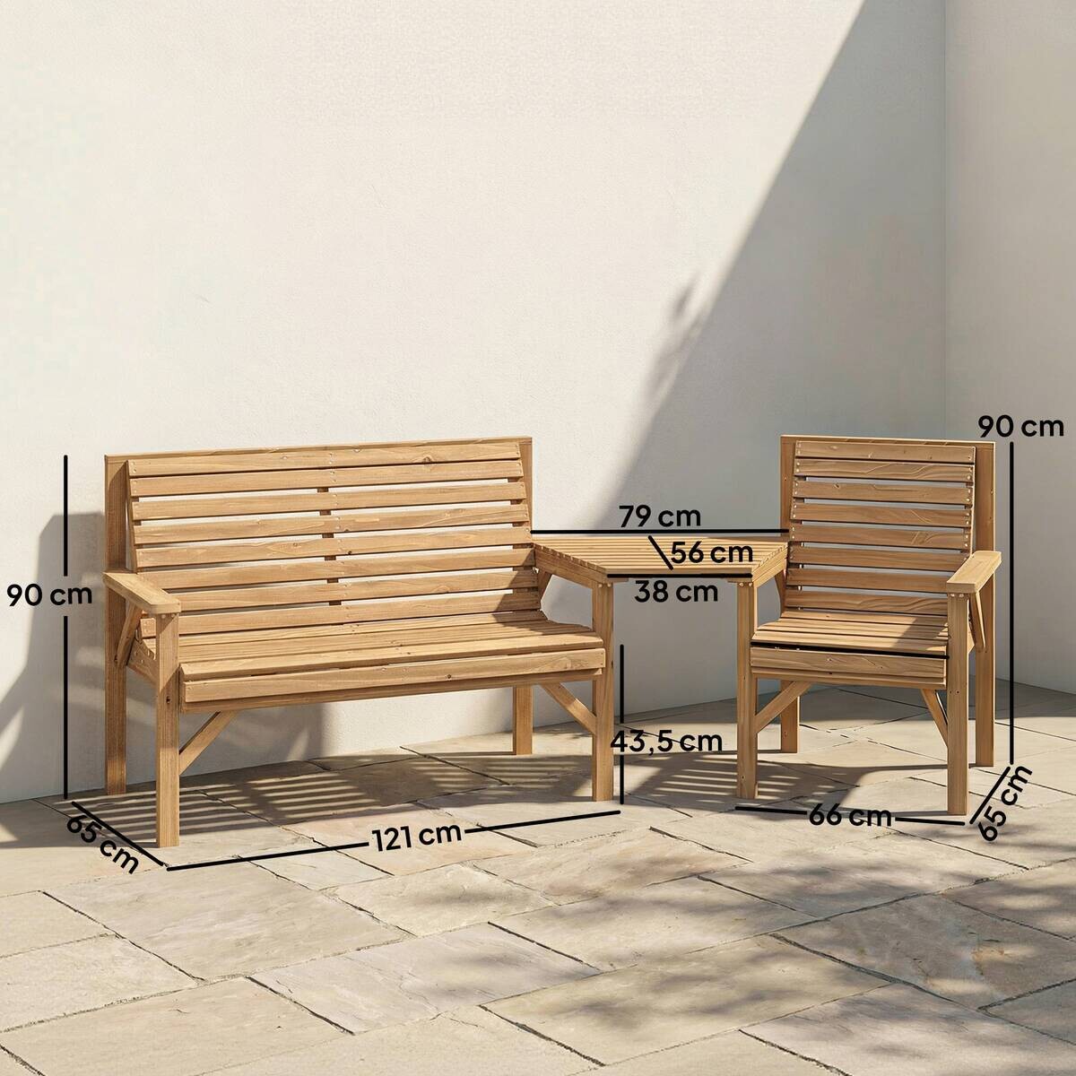 Outsunny Gartengarnitur natur Holz B/H/L: ca. 65x90x121 cm