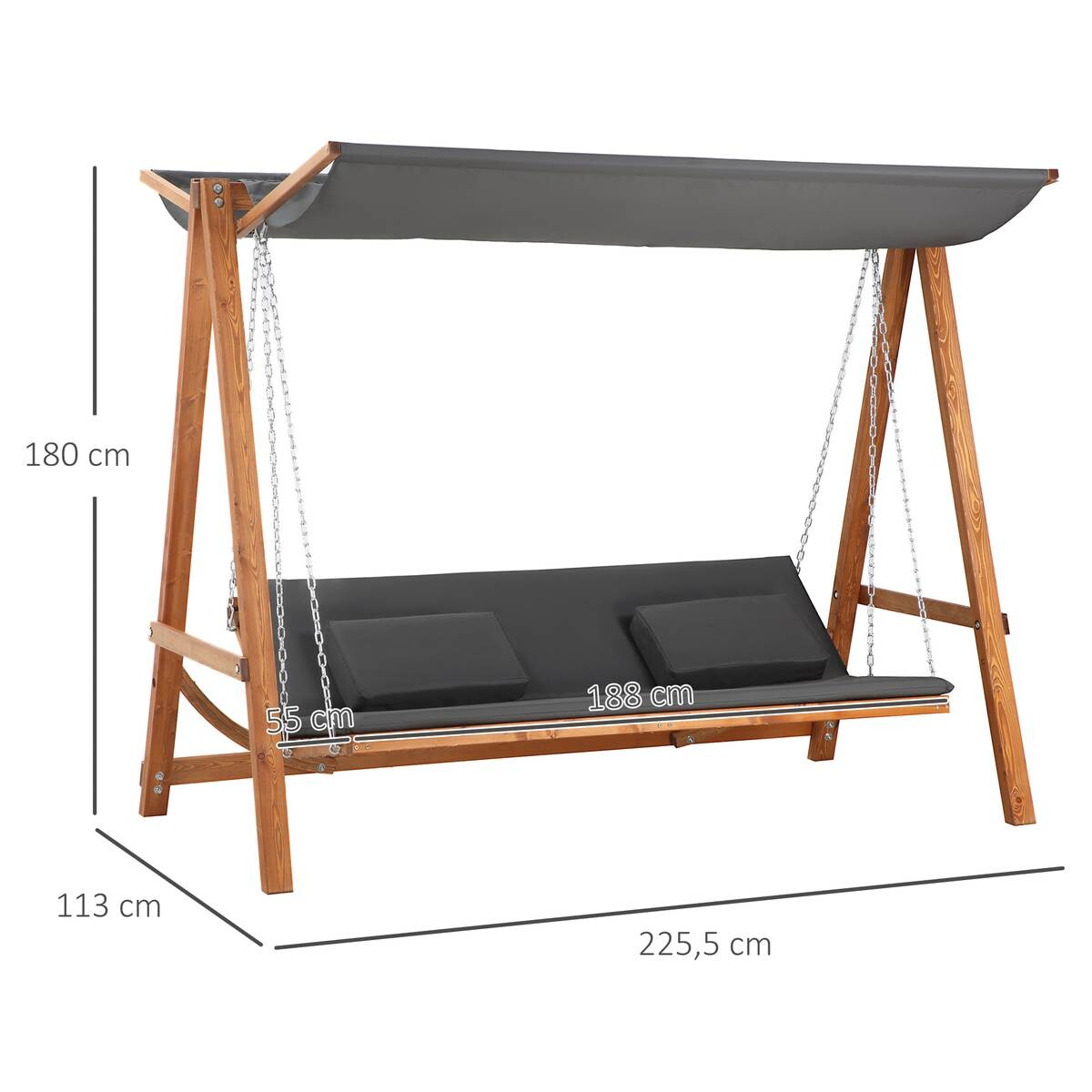 Outsunny Hollywoodschaukel mit Bettfunktion natur Polyester B/H/L: ca. 113x180x225,5 cm