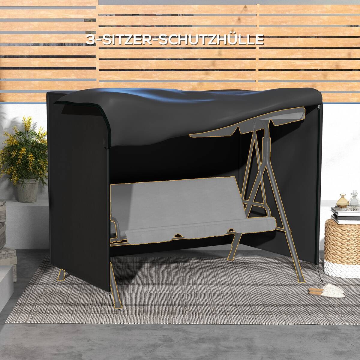Outsunny Abdeckplane schwarz Polyester B/H/L: ca. 124x164x205 cm