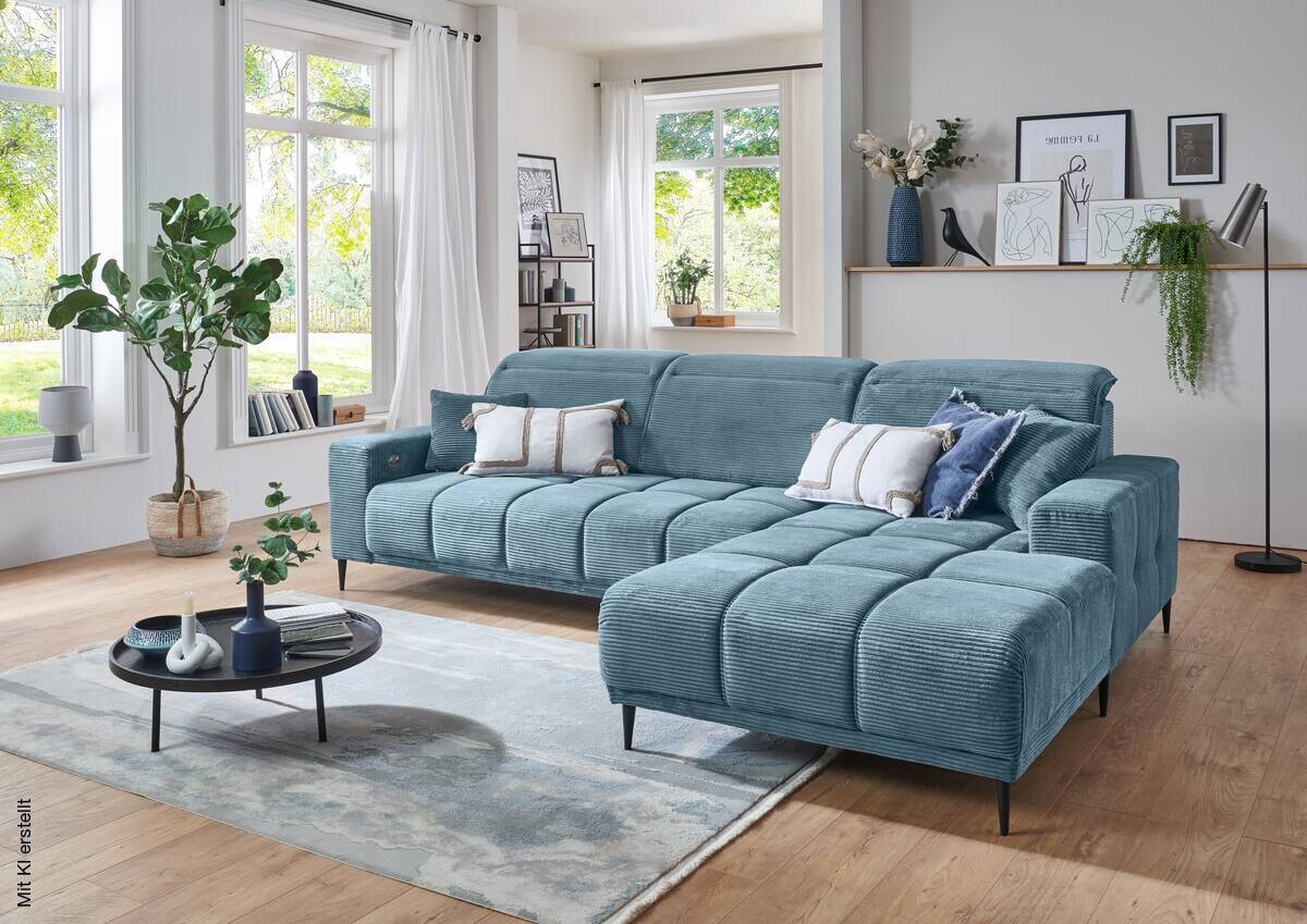 Ecksofa mit elektrischer Sitztiefenverstellung blau blau Polyester Microfaser B/H/T: ca. 286x107x115 cm