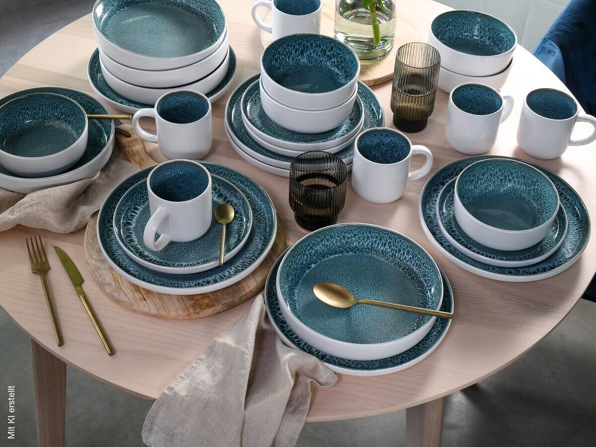 CreaTable Kombiservice Nordic Fjord eisblau Steinzeug 16 tlg.