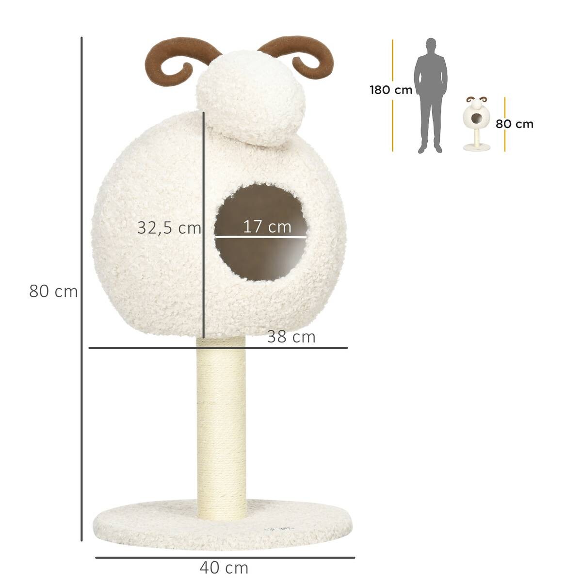 PawHut Kratzbaum cremeweiß Polyester B/H/L: ca. 40x80x40 cm