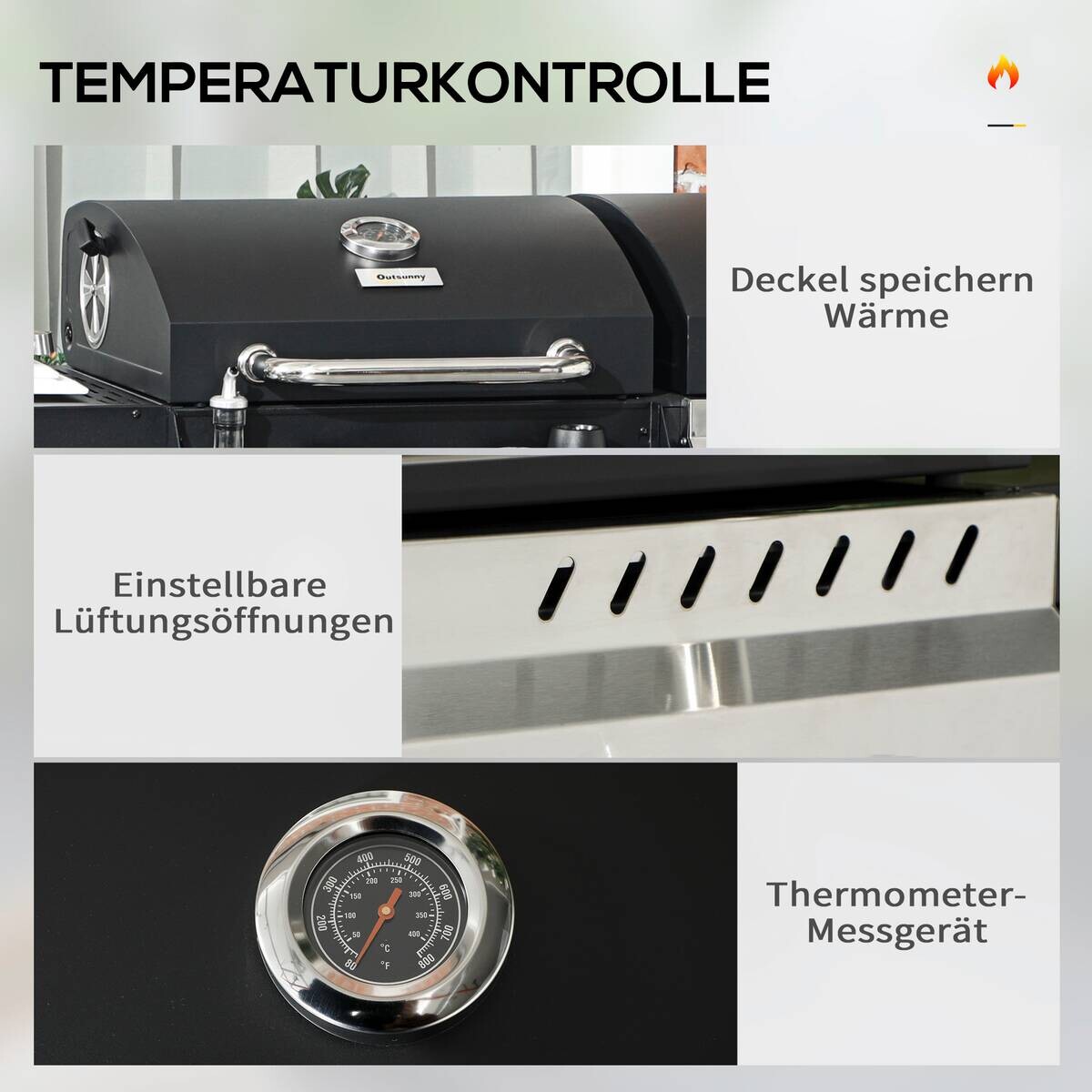 Outsunny Gas-/Kohlegrill Edelstahl B/H/L: ca. 53x101x161 cm
