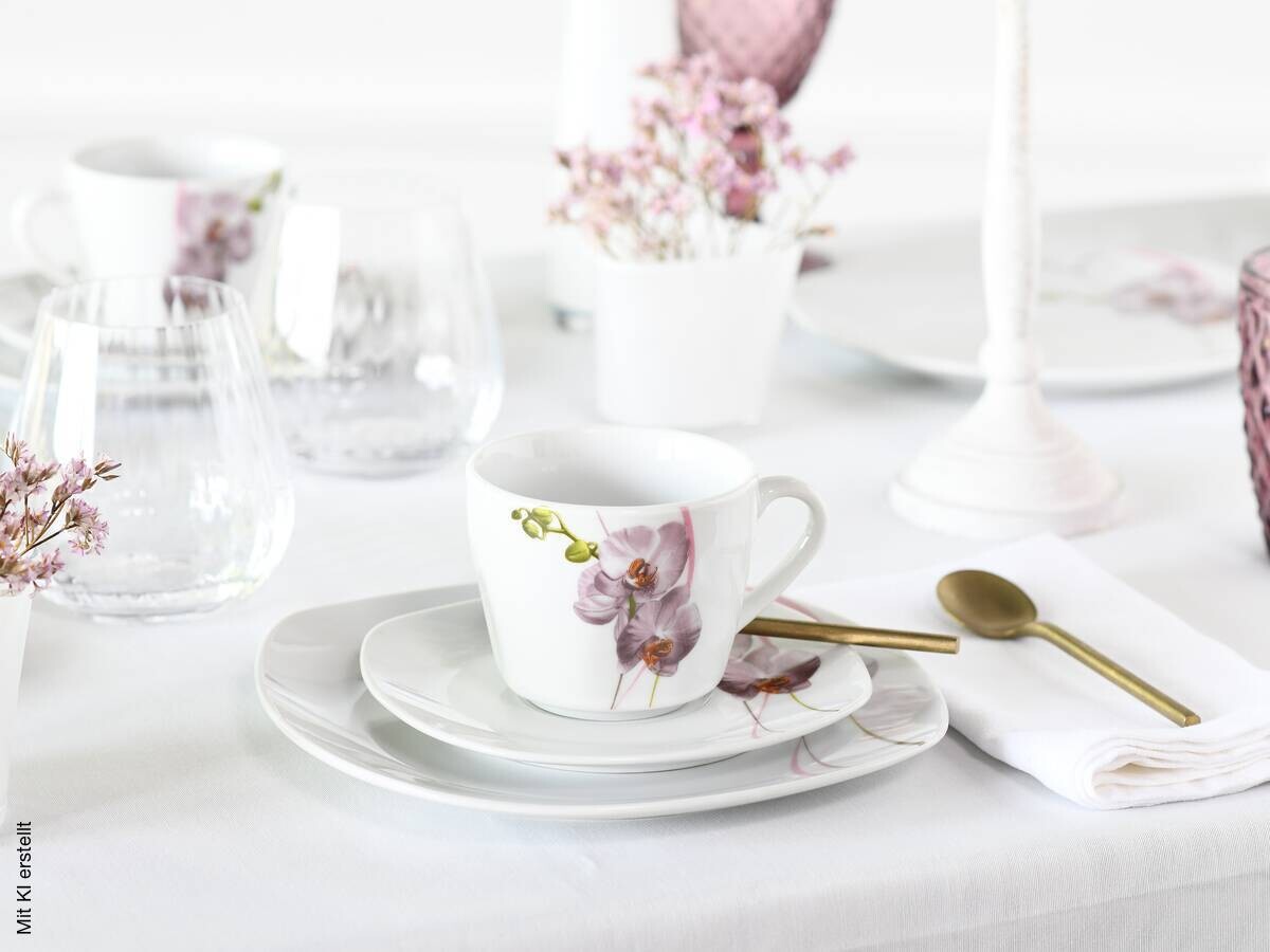 CreaTable Kombiservice Square Orchidee weiß Porzellan 62 tlg.