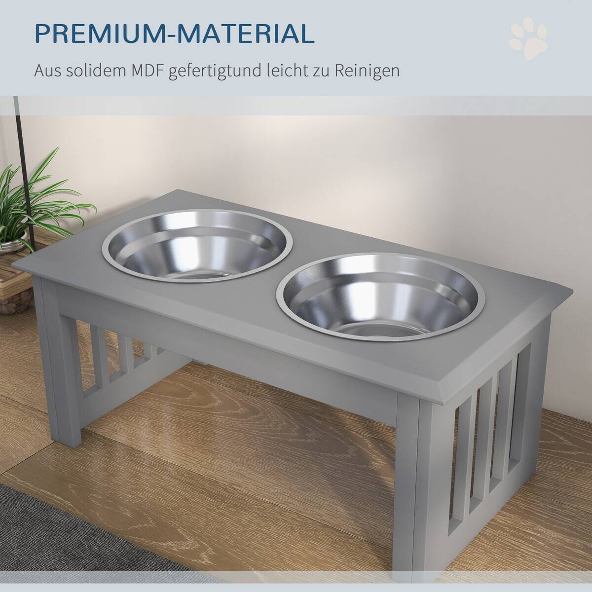 PawHut Futternapf grau Edelstahl B/H/L: ca. 30,5x25,4x58,4 cm