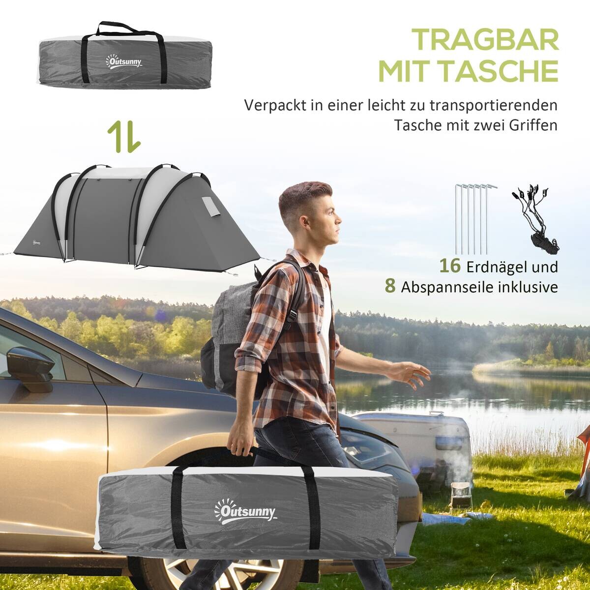 Outsunny Tunnelzelt B/H/L: ca. 220x180x450 cm