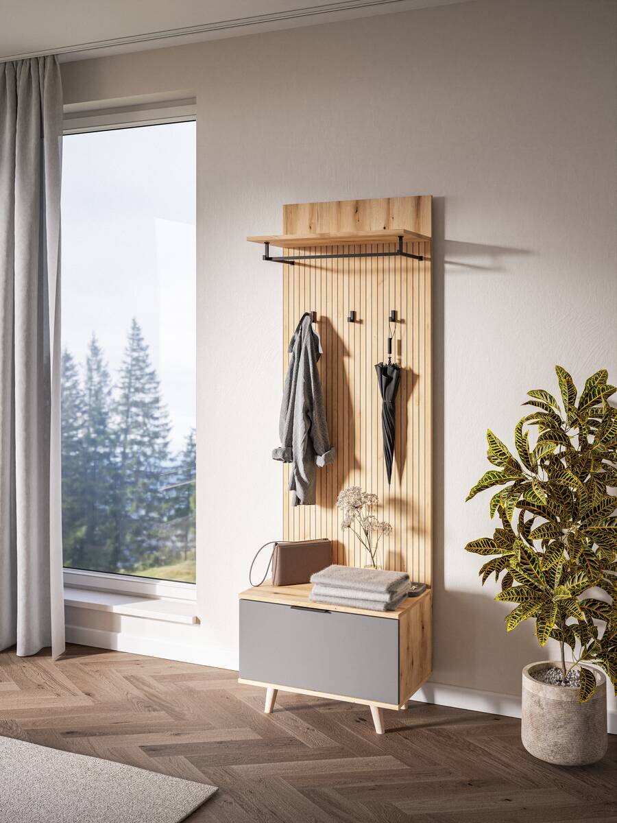 Garderobe NORDIC Eiche Evoke Oak Nachbildung grau B/H/T: ca. 65x204x40 cm