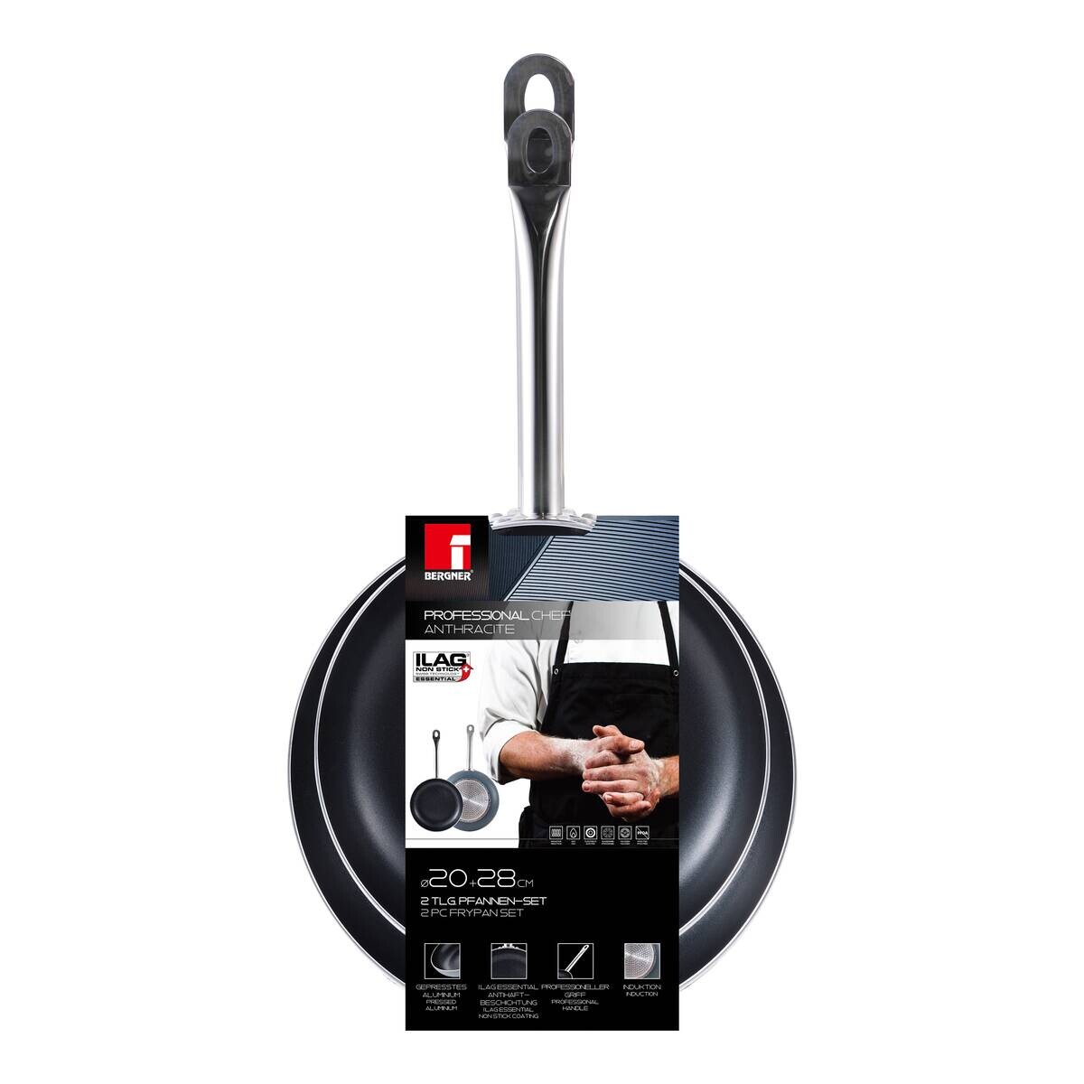 BERGNER Pfannenset Professional chef anthracite anthrazit Aluminium 2 tlg.