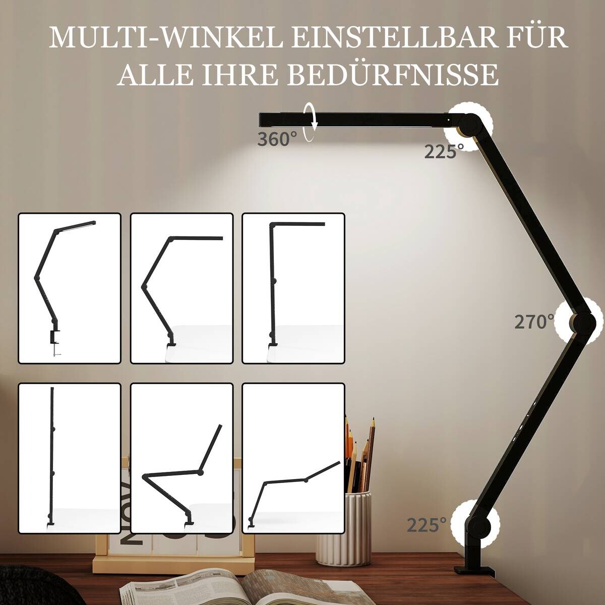 HOMCOM Tischleuchte schwarz Aluminium Kunststoff B/H/L: ca. 3,8x5,5x121,5 cm