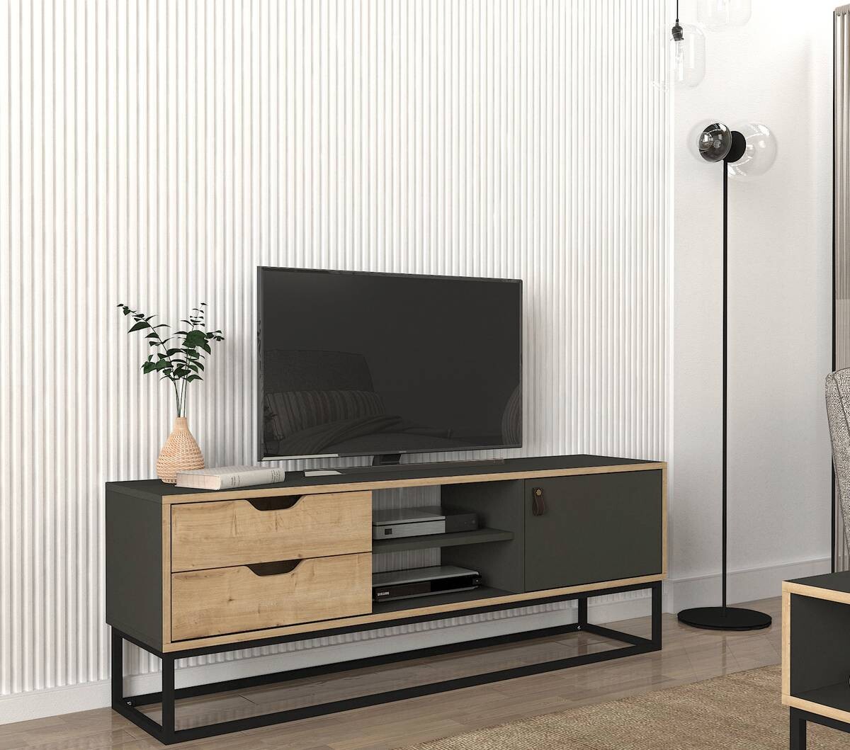 TV-Lowboard Dolores anthrazit Safir Nachbildung B/H/T: ca. 150x53,2x35 cm