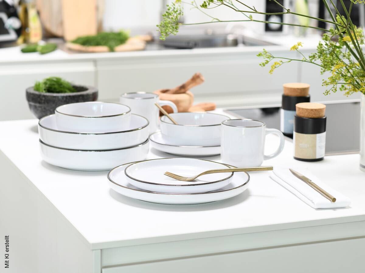 CreaTable Kombiservice Nordic Festive Weiss silber Steinzeug 10 tlg.