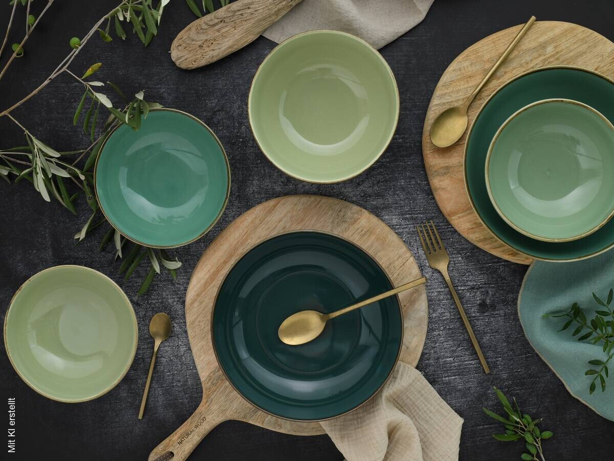 CreaTable Schüsselset Nature Collection grün Steinzeug