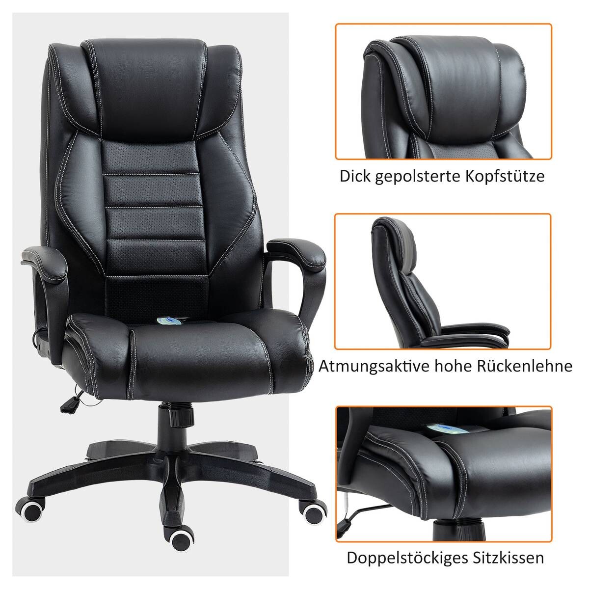 Chefsessel 921-321 schwarz Kunstleder Nylon Kunststoff