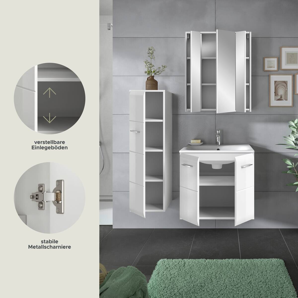 Badezimmer-Set Ice weiß weiß Hochglanz B/H/T: ca. 105x185x46 cm