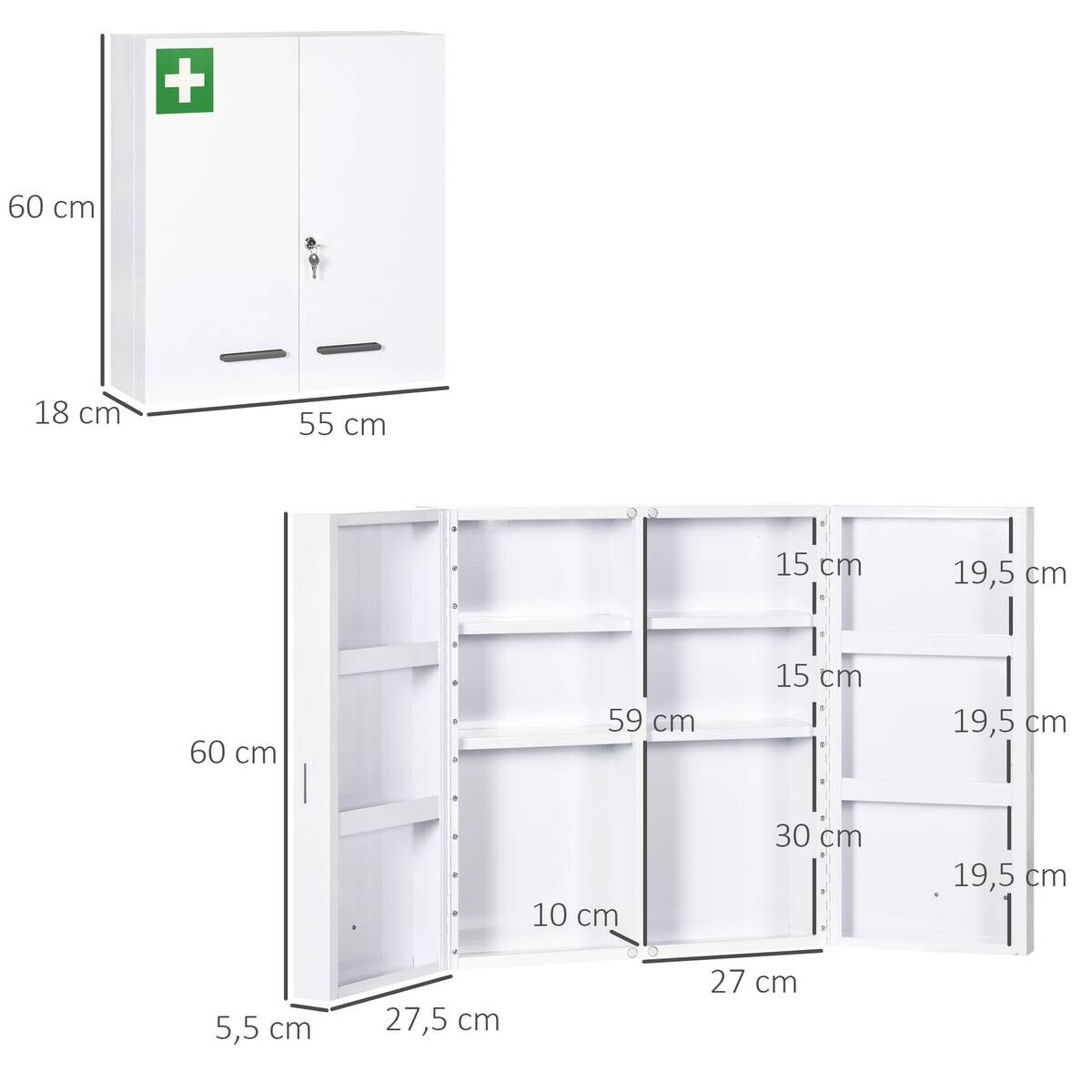 Medizinschrank weiß Polypropylen B/H/L: ca. 18x55x60 cm