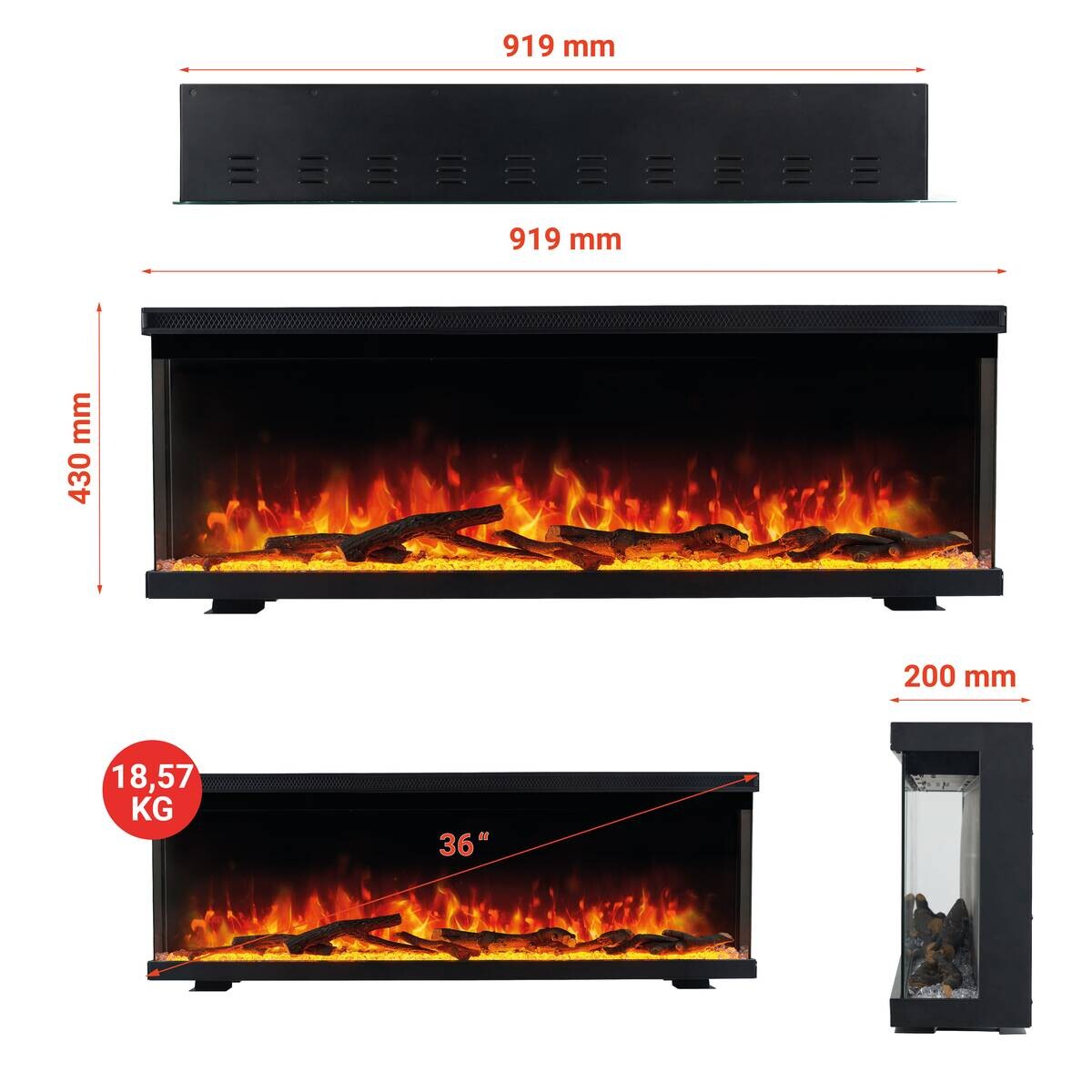 KAMINIO Elektrischer-Kamin LEA schwarz Metall B/H/T: ca. 91,9x43x20 cm ca. 1800 W