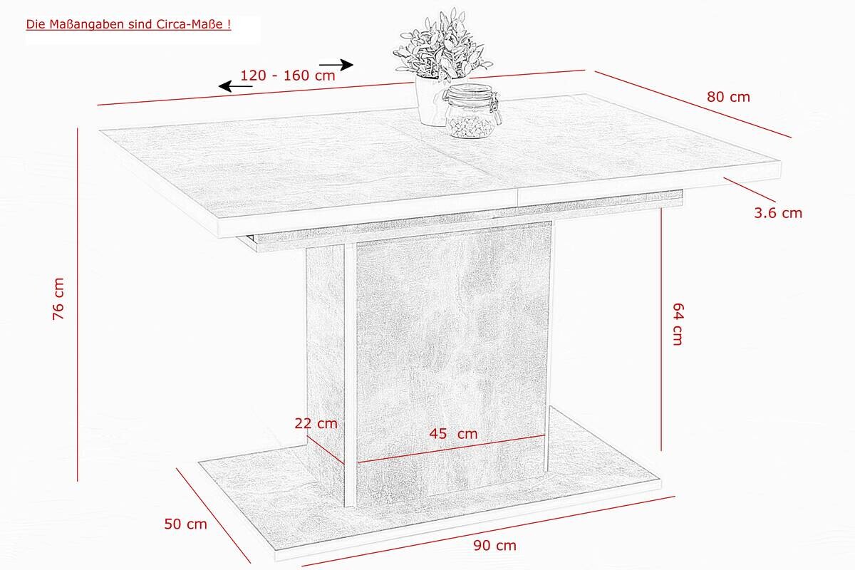 Essgruppe Donau I Beton Holzwerkstoff B/H/T: ca. 160x76x80 cm