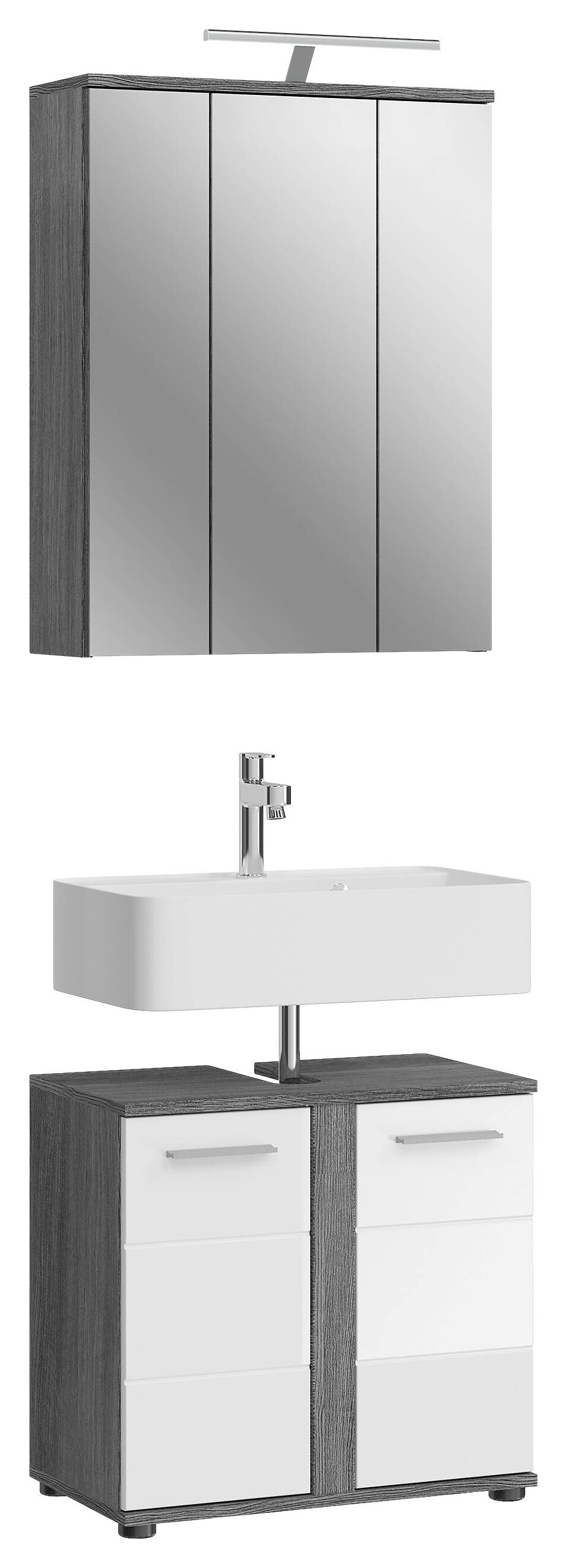 Badezimmer-Set BLAKE Rauchsilber Nachbildung weiß Hochglanz B/H/T: ca. 60x191x34 cm