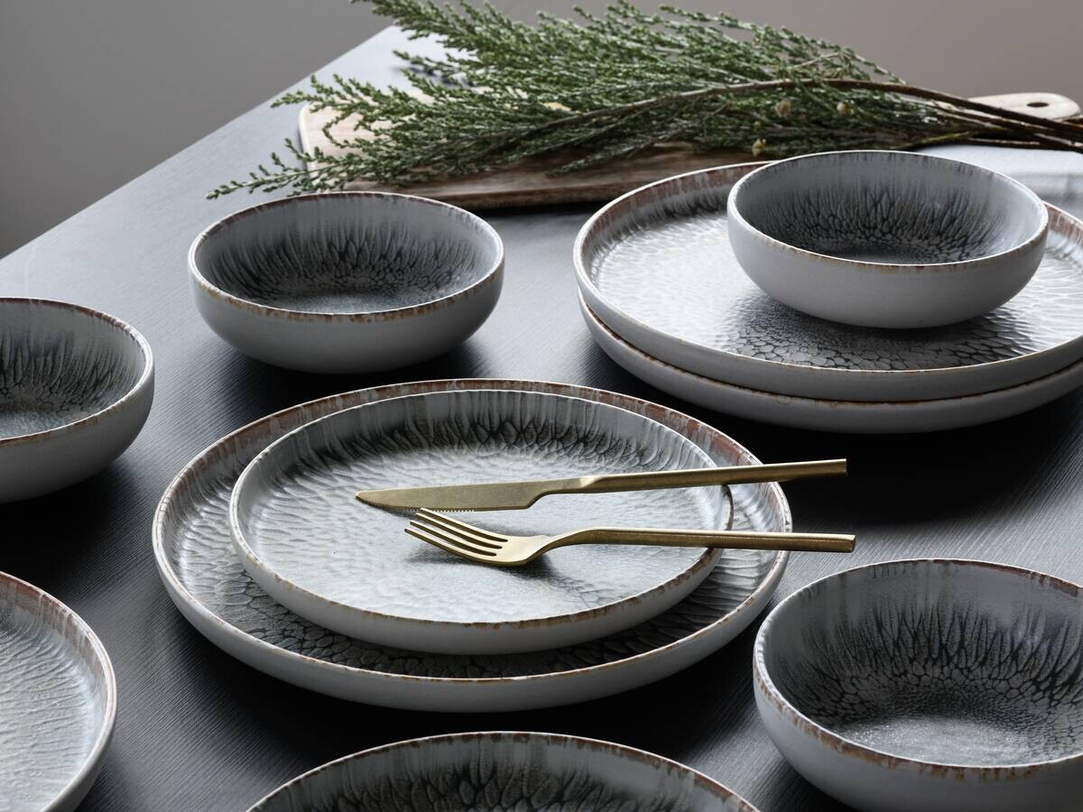 CreaTable Tafelservice Uno grau Steinzeug 12 tlg
