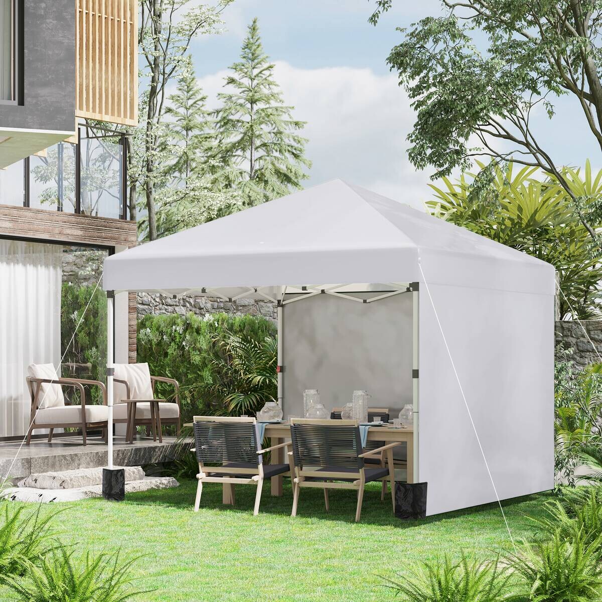 Outsunny Pavillon weiß Polyester B/H/L: ca. 297x297x274 cm