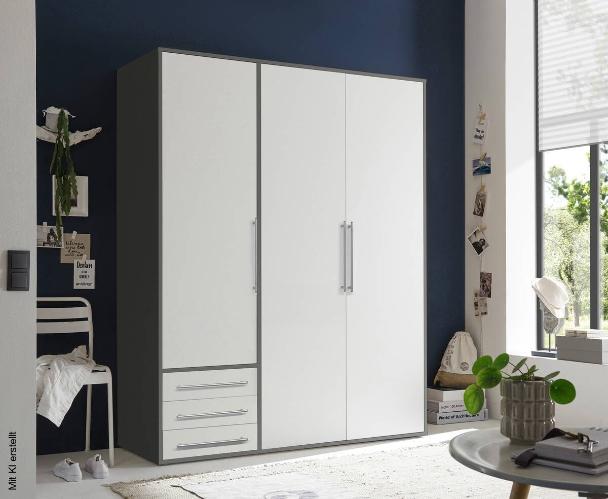 Kleiderschrank Lyss Graphit weiß B/H/T: ca. 155x194x58 cm