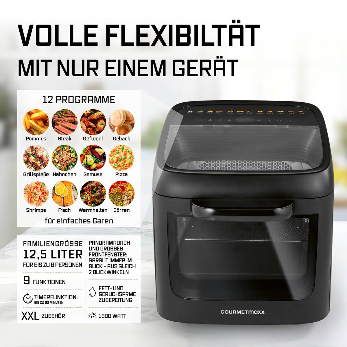 GOURMETmaxx Heißluftfritteuse 16409 schwarz Metall B/H/L: ca. 33,7x35,5x44,6 cm ca. 12,5 l