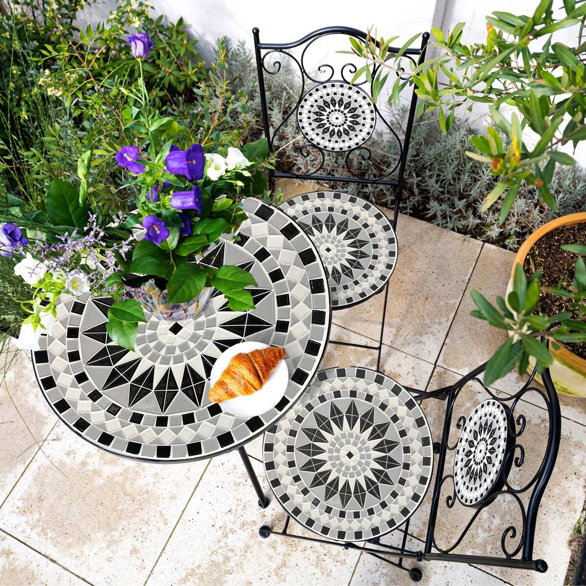 AXI Outdoor Living Bistroset Amélie Mosaik schwarz Metall B/H/L: ca. 60x92x60 cm