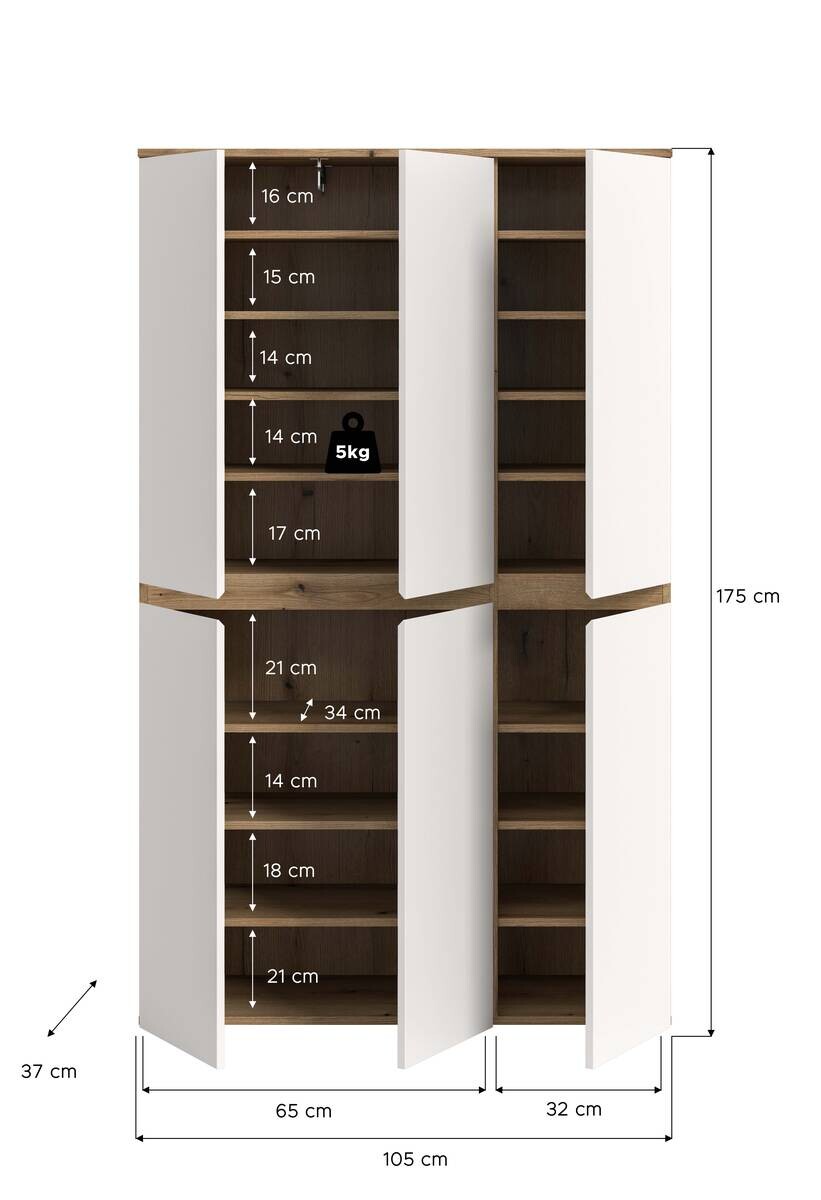Schrank SCARPA Evoke Oak Nachbildung weiß B/H/T: ca. 105x175x37 cm