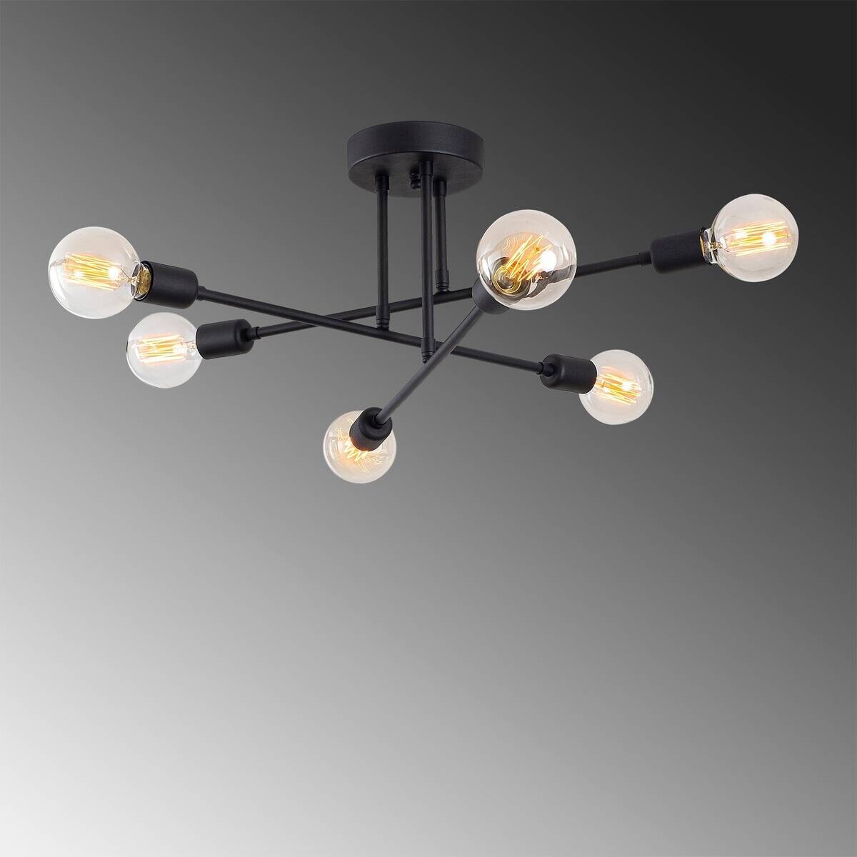 Opviq Deckenleuchte Flower schwarz Eisen B/H/T/L/D: ca. 64x30x64x64x64 cm E27 6 Brennstellen