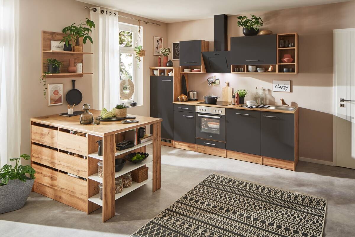 Respekta Küchenblock Hilde grau matt B/H/T: ca. 280x205x60 cm