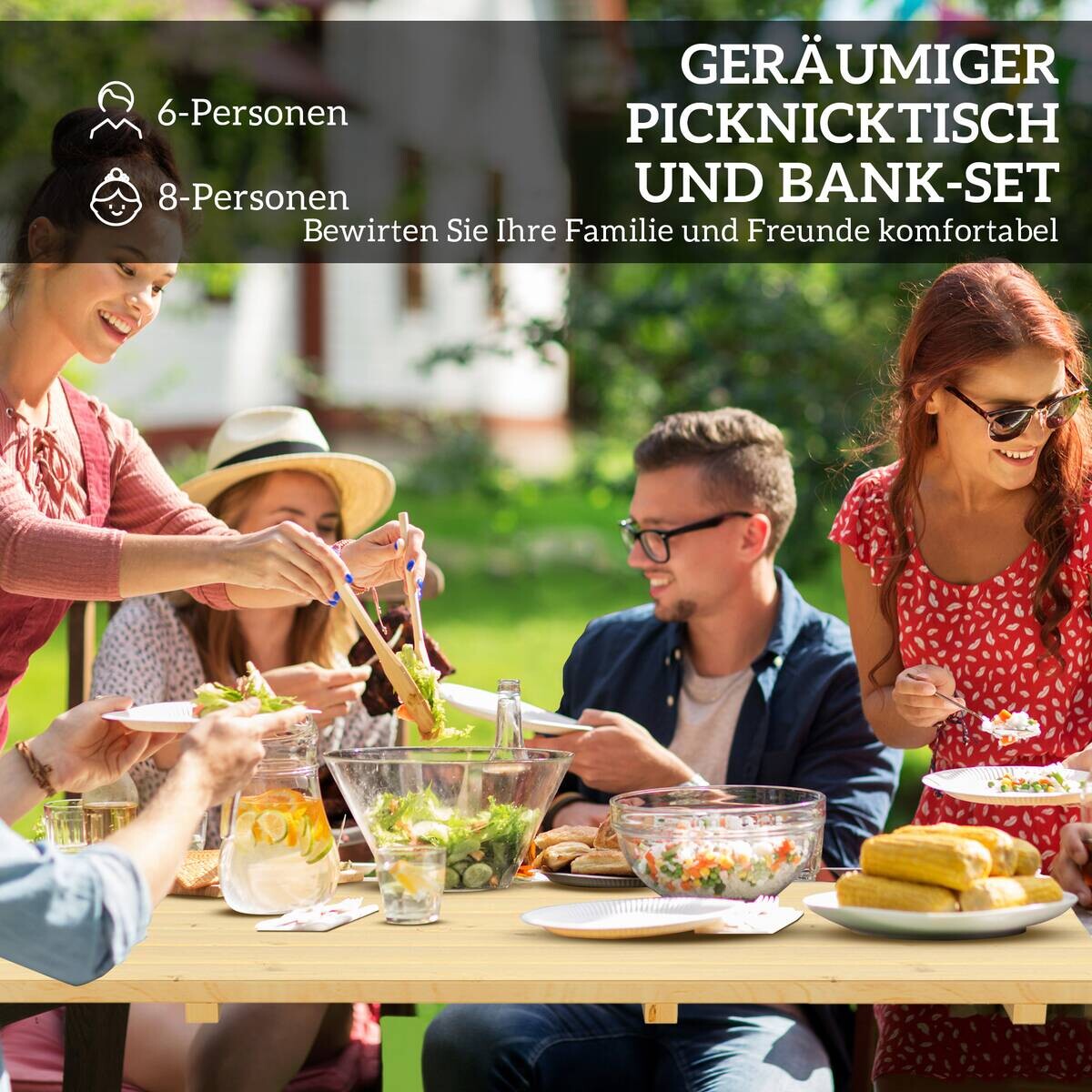 Outsunny Bierzeltgarnitur Holzoptik Holz B/H/L: ca. 148x78x175 cm