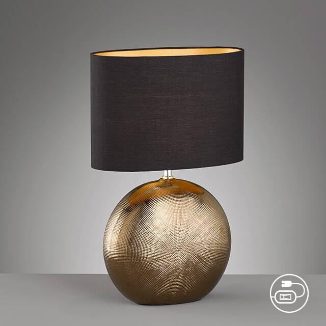 Fischer & Honsel Keramik-Tischleuchte 50556 Foro bronze schwarz Keramik Stoff E27 1 Brennstellen