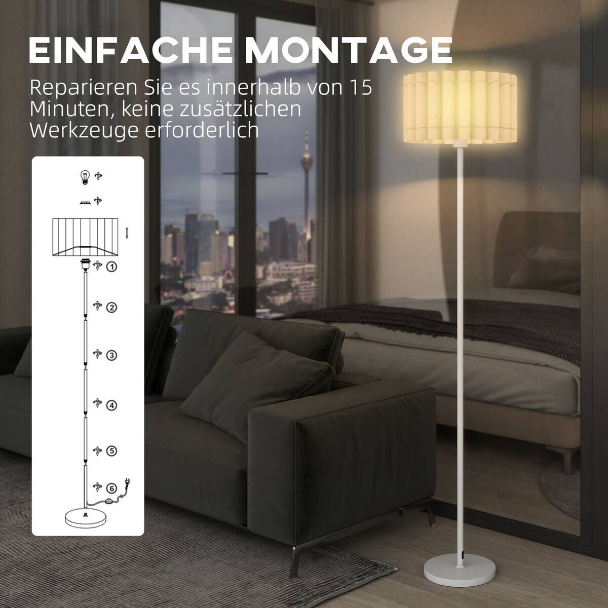 HOMCOM Stehleuchte weiß Metall Kunststoff B/H/L: ca. 35x153x35 cm E27 1 Brennstellen