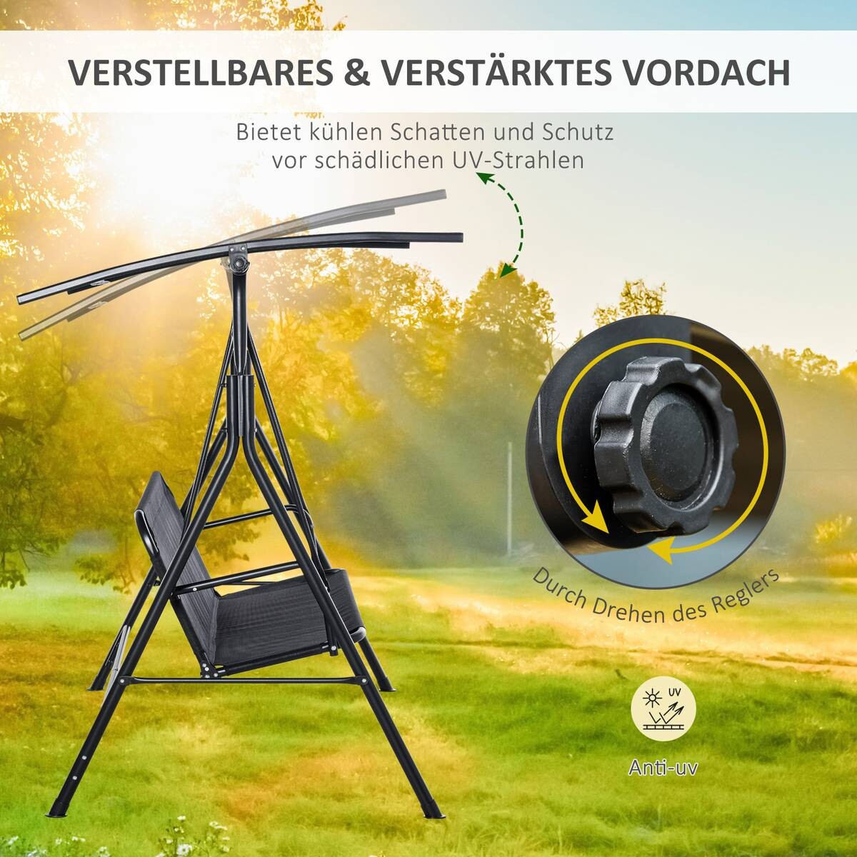 Outsunny Hollywoodschaukel schwarz Metall B/H/L: ca. 110x155x172 cm