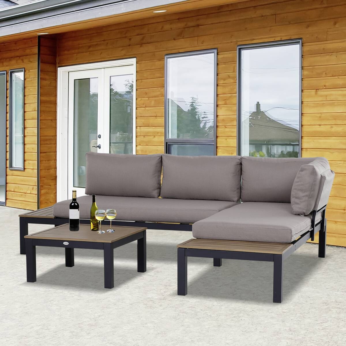 Outsunny Gartengarnitur grau Aluminium B/H/L: ca. 164x69x74 cm