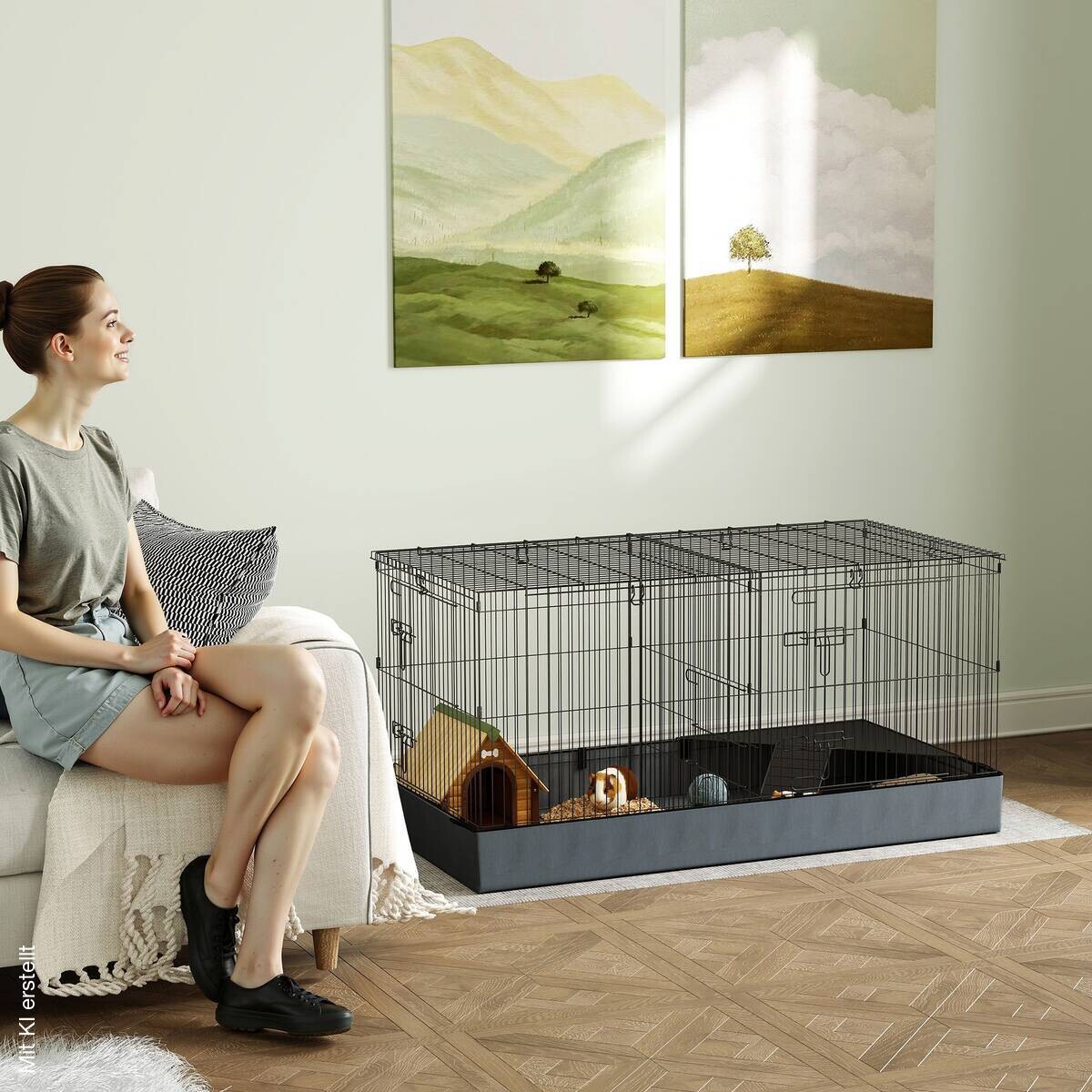 PawHut Kleintierkäfig schwarz Stahl B/H/L: ca. 61x61x121 cm