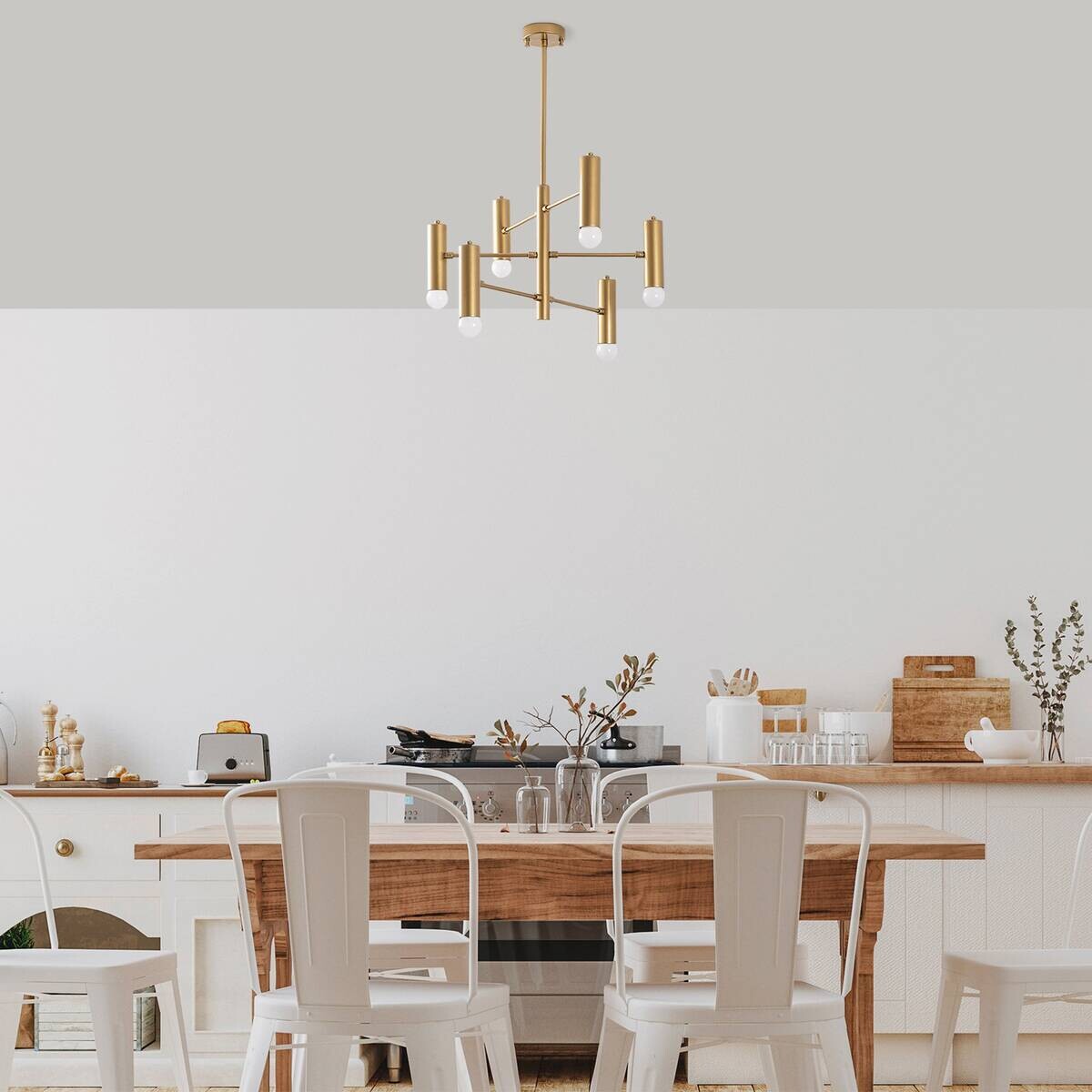 Opviq Pendelleuchte gold Metall B/H/T/L/D: ca. 55x73x55x55x55 cm E27 6 Brennstellen