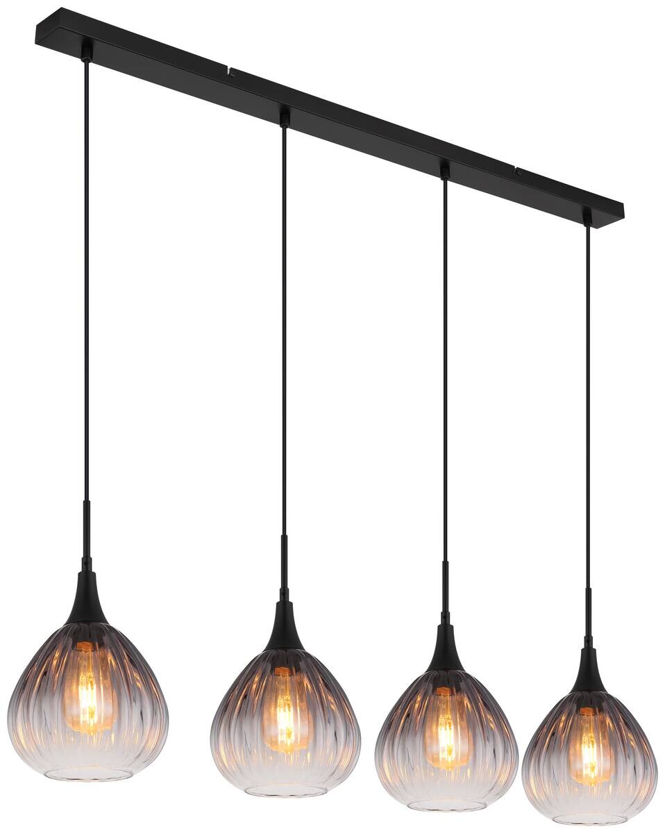 GLOBO Pendelleuchte Rauch schwarz Metall Glas B/H/T: ca. 20x120x110 cm E27 4 Brennstellen