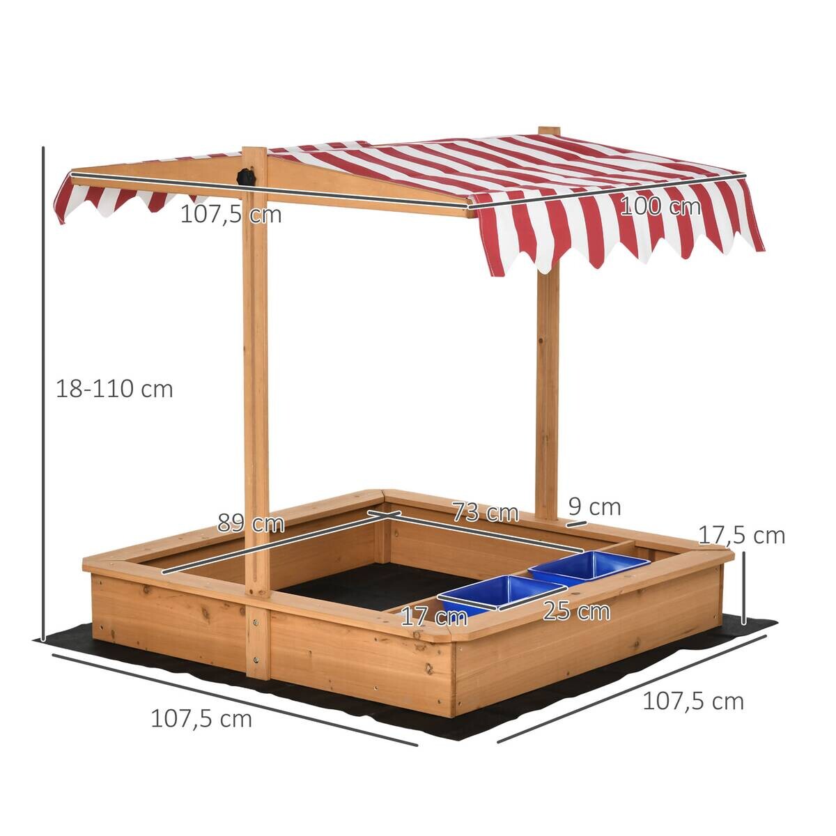 Outsunny Sandkasten gelb B/H/L: ca. 107,5x107,5x110 cm