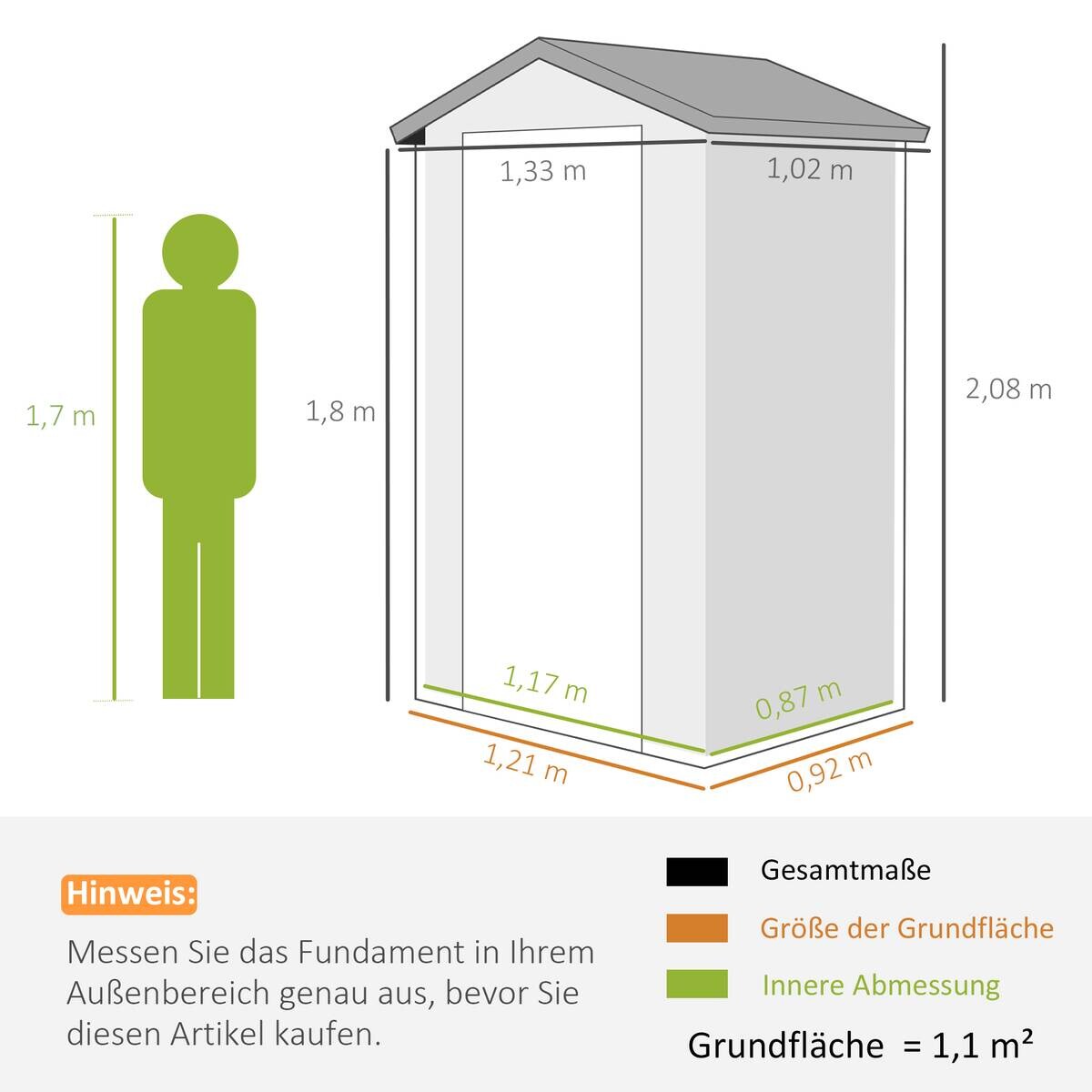 Outsunny Gartenhaus dunkelgrau B/H/T/L: ca. 102x208x102x133 cm