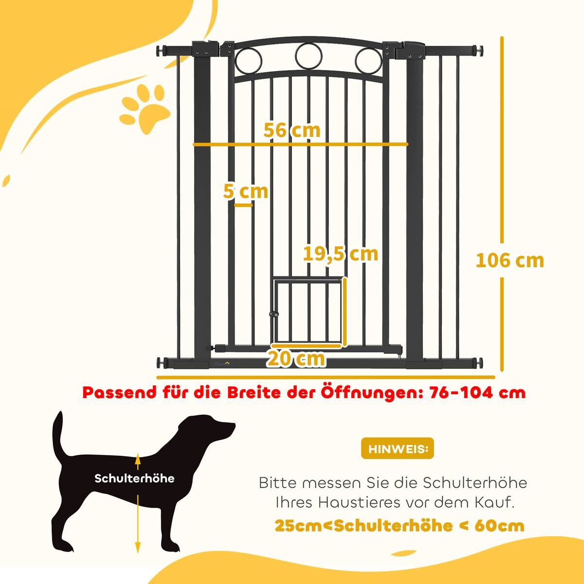 PawHut Türschutzgitter schwarz B/H/T/L: ca. 5x106x5x104 cm