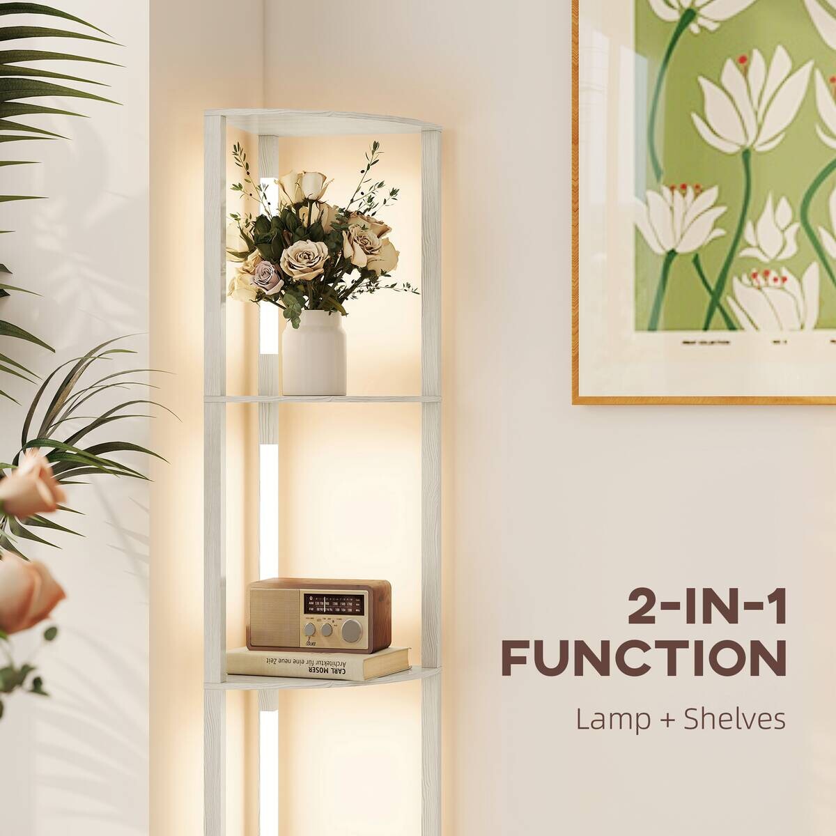 HOMCOM Stehleuchte Eiche MDF B/H/L: ca. 29,5x163,5x41 cm